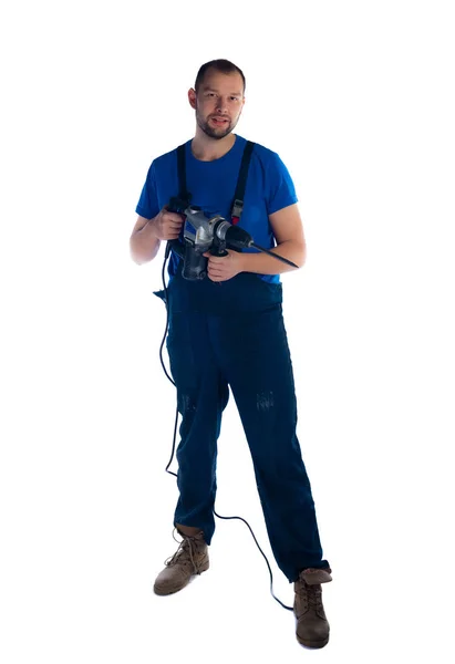 Portrait Young Worker Standing White Background — Stock Photo, Image