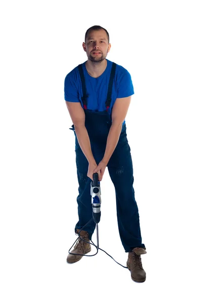 Portrait Young Worker Standing White Background — Stock Photo, Image