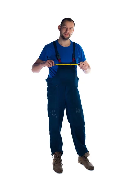 Portrait Young Plumber Standing White Background — Stock Photo, Image