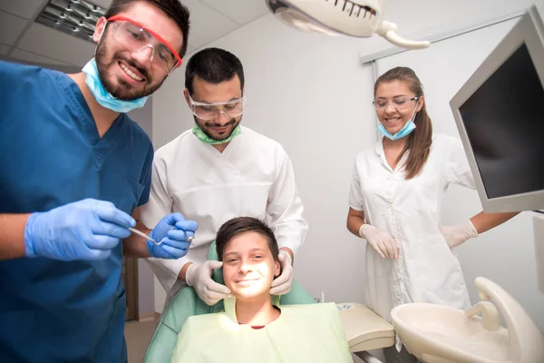 Boy Perfect Teeth Dentist Doing Check Clininc Background Oral Hygiene — Stock Photo, Image