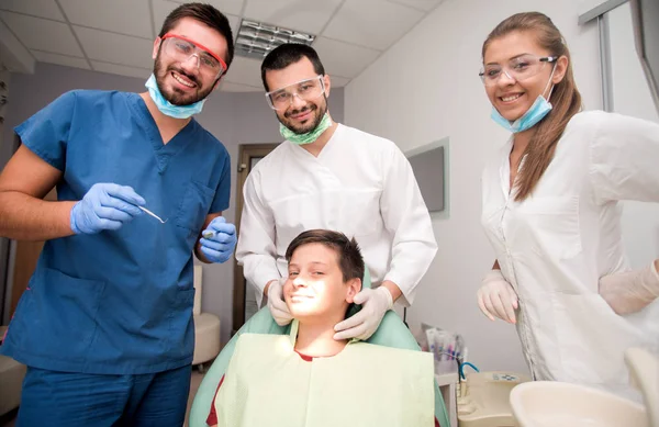 Boy Perfect Teeth Dentist Doing Check Clininc Background Oral Hygiene — Stock Photo, Image