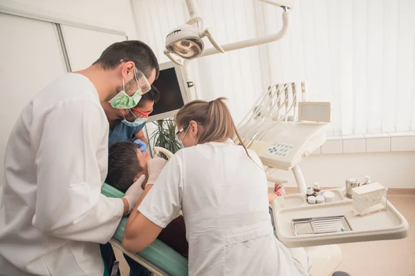 Boy Perfect Teeth Dentist Doing Check Clininc Background Oral Hygiene — Stock Photo, Image