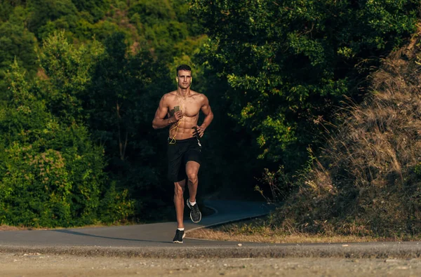 Deporte Corredor Fitness Corriendo Fuera Naturaleza Sendero Entrenamiento Hombre Silueta — Foto de Stock