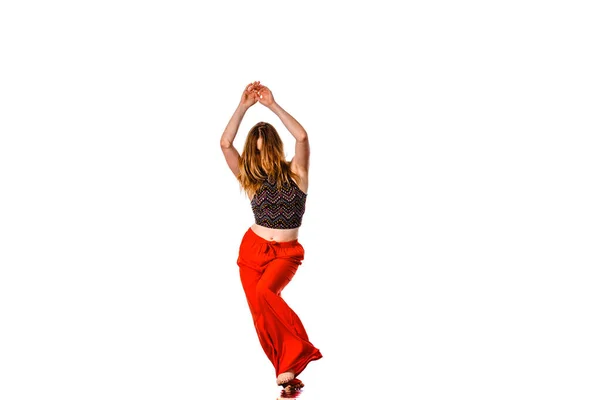 Junge Frau Tanzt Modern Dance Auf Weißem Hintergrund — Stockfoto