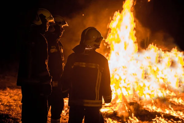 Personal de lucha contra incendios en un escenario de fuego —  Fotos de Stock