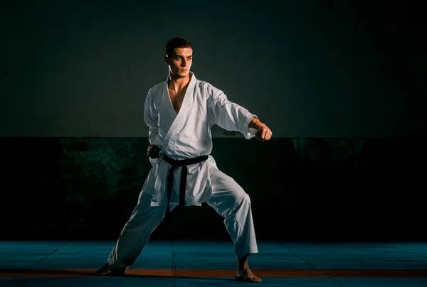 Ritratto Professionista Caucasico Taekwondo Cintura Nera Dan Che Prepara Lotta — Foto Stock