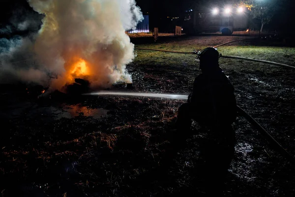 Equipe de combate a incêndios no trabalho — Fotografia de Stock