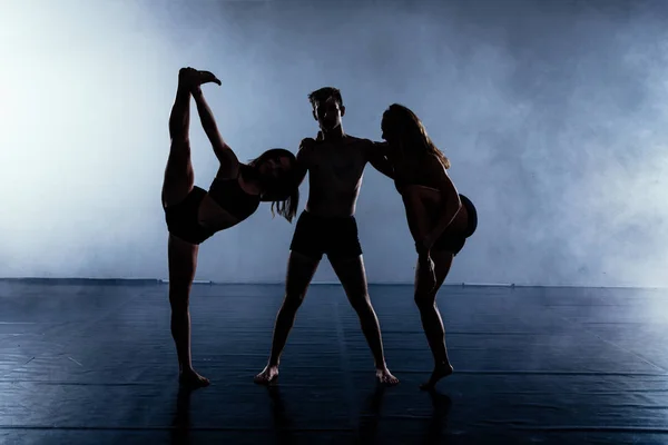 Slim Gruppo Danza Atletica Calzamaglia Che Esegue Balletto Stile Moderno — Foto Stock