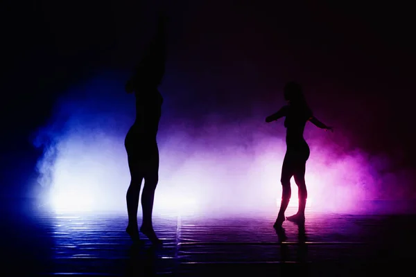 Paio Silhouette Paio Ragazze Che Praticano Balletto Moderno — Foto Stock