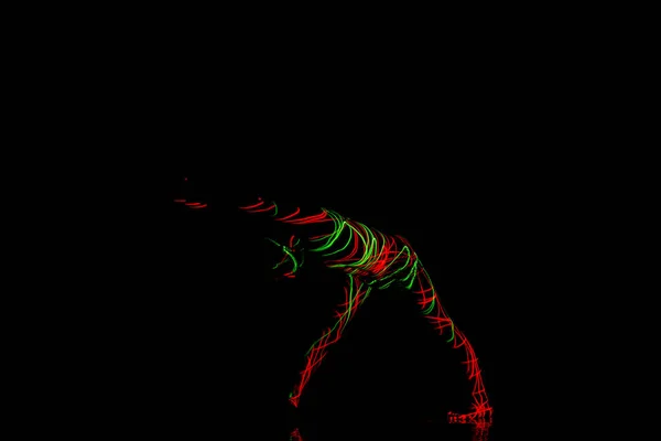 Нарис Стильного Танцюриста Який Робить Сучасну Танцювальну Хореографію Лазерними Променями — стокове фото