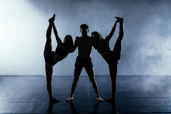 Graziosi Ballerini Sottili Che Eseguono Una Routine Danza Studio — Foto Stock
