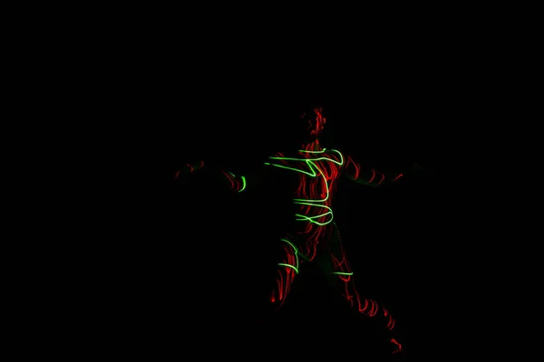 Laser Vigas Esboço Artista Dança Realizando Uma Coreografia Dança Elegante — Fotografia de Stock