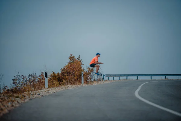 Middle Aged Man Wearing Sport Clothes Doing Jumping Exercise Side — 图库照片