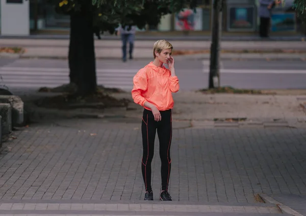 Nahaufnahme Porträt Einer Jungen Fitness Blondine Sportbekleidung Die Nach Dem — Stockfoto