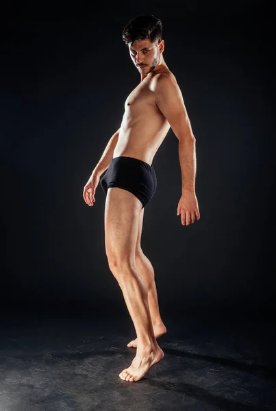 Portrait Handsome Stylish Man Posing Underwear Black Background — Stock Photo, Image