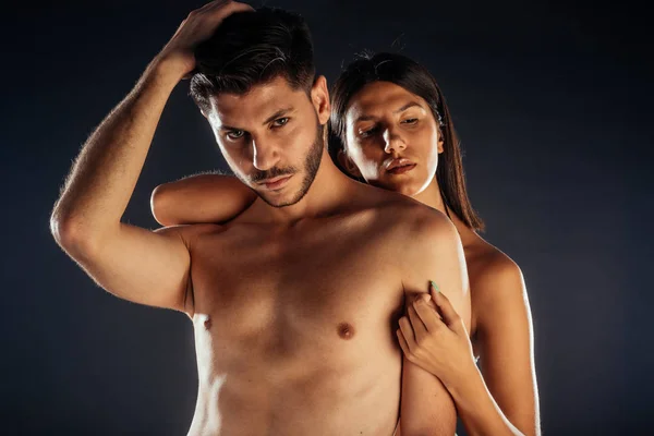 Corpo Tiro Modelos Masculinos Femininos Atraentes Posando Topless — Fotografia de Stock