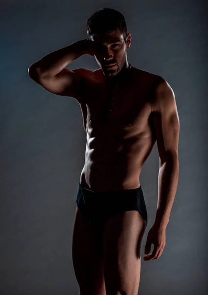 Studio Body Shot Fashion Male Model Posing Half Naked — Stock Photo, Image