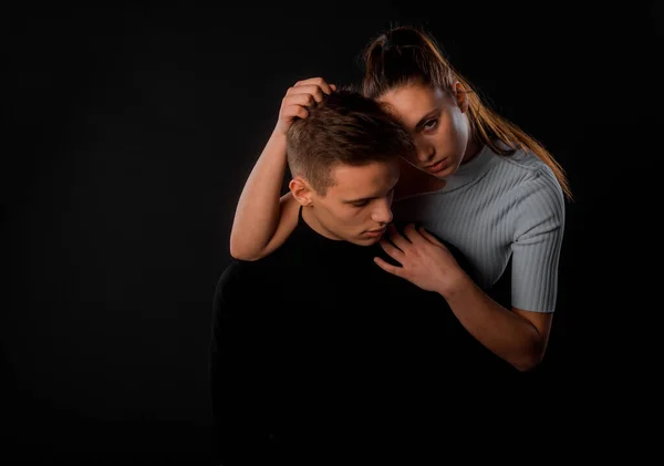 Pair Male Female Models Hugging Intimately Romantic Moment — Stock Photo, Image