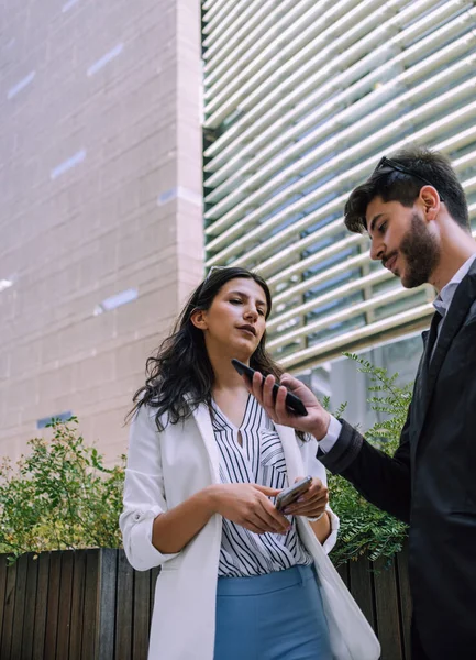 Positive Teammitglieder Diskutieren Das Projekt Der Pause Zwei Mitarbeiter Die — Stockfoto