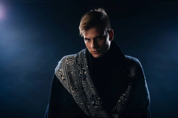 Portrait Handsome Sharp Jawline Young Man Wearing Scarf While Posing — Stock Photo, Image