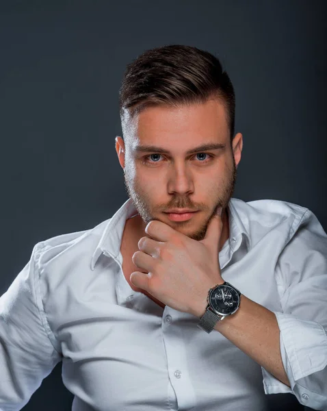 Studio Body Shot Trendy Young Man Wearing Modern Style Clothes — Stock Photo, Image