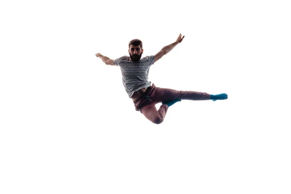 Flexible Athletic Man Intense Dance Exercise While Jumping — Stock Photo, Image