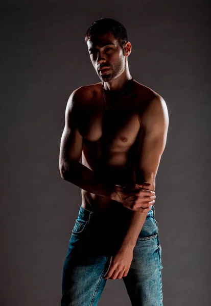 Stylish Fashion Guy Posing Shirtless Dark Background — Stock Photo, Image