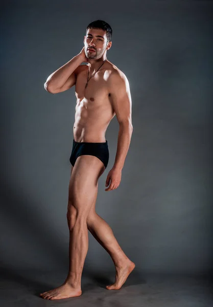 Studio Body Shot Trendy Young Man Wearing Black Underwear — Stock Photo, Image