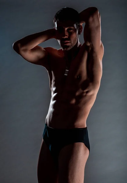 Stylish Young Man Wearing Black Underwear Posing Semi Nude — Stock Photo, Image