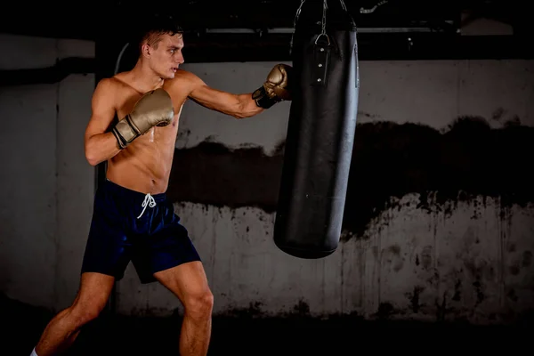 Konzept Eines Gesunden Lebensstils Junge Athletenkämpferin Übt Tritte Mit Boxsack — Stockfoto