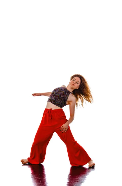 Adorable Modern Slim Hip Hop Style Teenage Girl Dancing Isolated — Stock Photo, Image