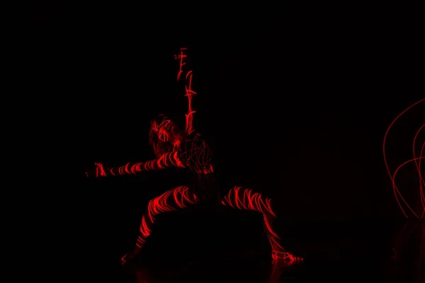 Ballet Danseuse Dansant Devant Lumière Rouge Tout Exprimant Enfer Avec — Photo