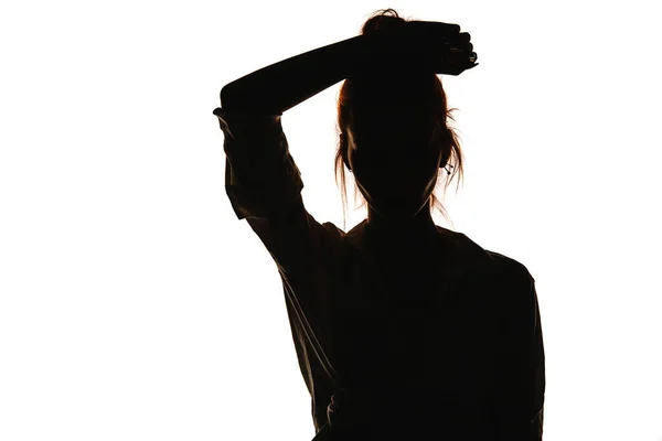 Profile of a Sad Young Woman Silhouette in Swimsuit Stock Image