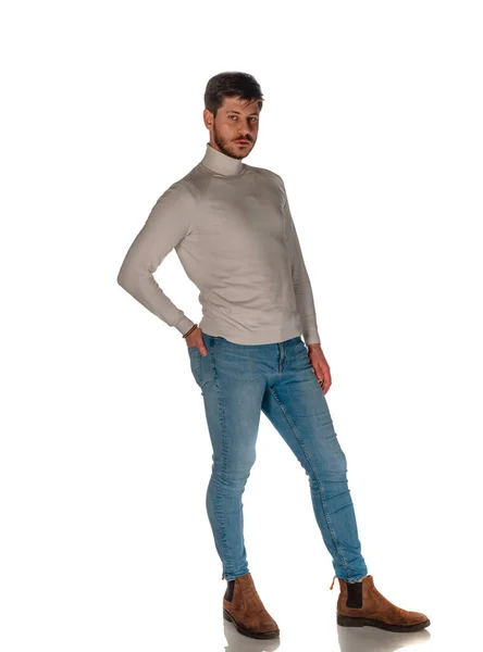 Portrait Handsome Stylish Man Posing Trendy Modern Clothing — Stock Photo, Image