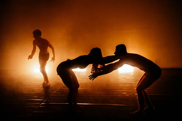 Karcsú Hajlékony Táncosok Akik Tánctorna Egy Elemét Játsszák — Stock Fotó
