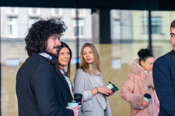 Group Diverse Coworkers Standing Together Chatting — Stock Photo, Image