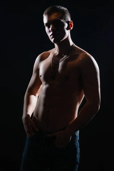 Portret Siluetă Contrast Ridicat Unui Model Sexy Sex Masculin Fără — Fotografie, imagine de stoc