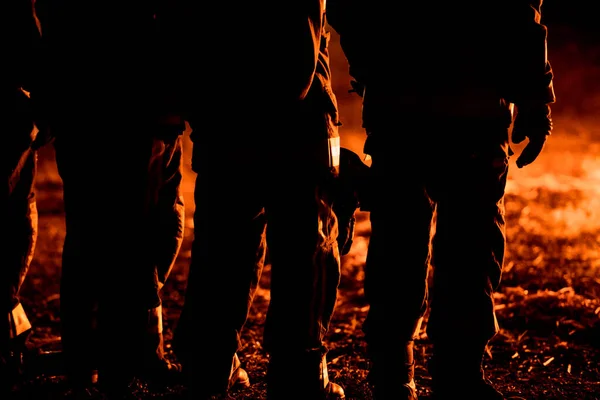 Команда Пожежників Повному Спорядженні Районі Враженому Вогнем — стокове фото