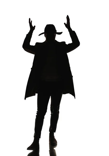 Portrét Pohledného Mladíka Černých Džínových Kalhotách Černý Svetr Izolovaný Bílém — Stock fotografie