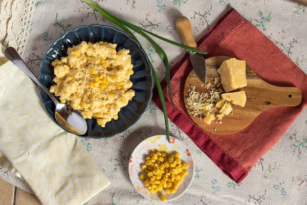 Corn Porridge Parmesan Whole Corn Grains — Stock Photo, Image