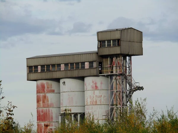 Vue Ancien Silo Abandonné Dans Ancienne Partie Abandonnée Zone Industrielle — Photo