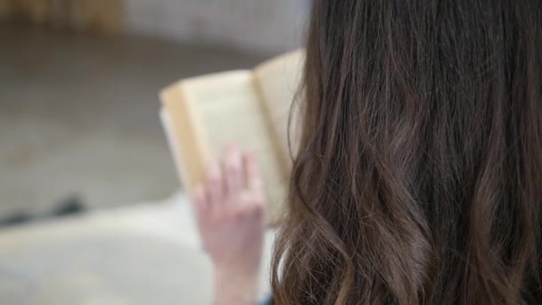 かわいい若い女性読書ソファでリラックス — ストック動画