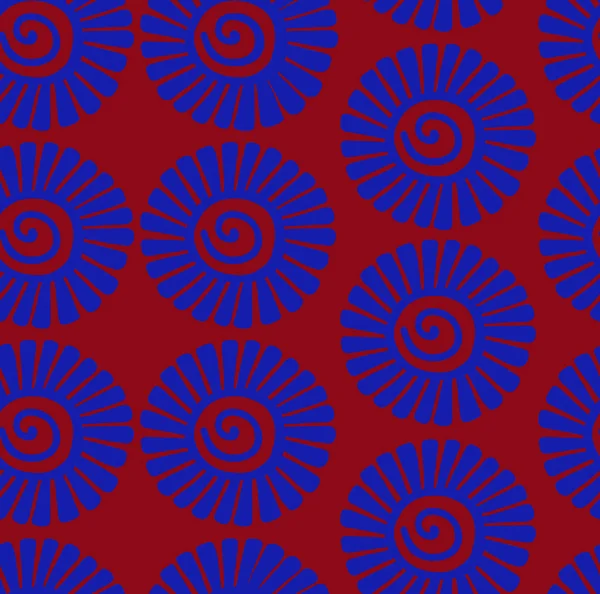 Seamless Pattern Blue Flowers Navy Red Background Vector Illustration — Stock Photo, Image