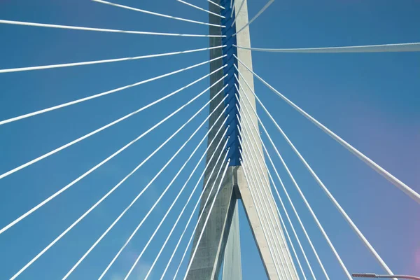 Close-up of cable-stayed bridge, view from below.