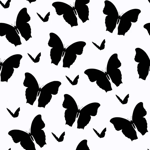 Black and white butterfly pattern on white background, seamless pattern.