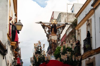 İspanya 'da kutsal hafta, İsa' nın geçit töreni. İspanya, Jerez, Nisan 2019..