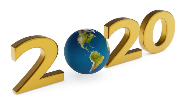 Yearr 2020 and globe america — Stock Photo, Image