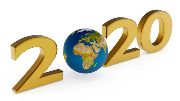 Yearr 2020 and globe africa, europe — Stock Photo, Image