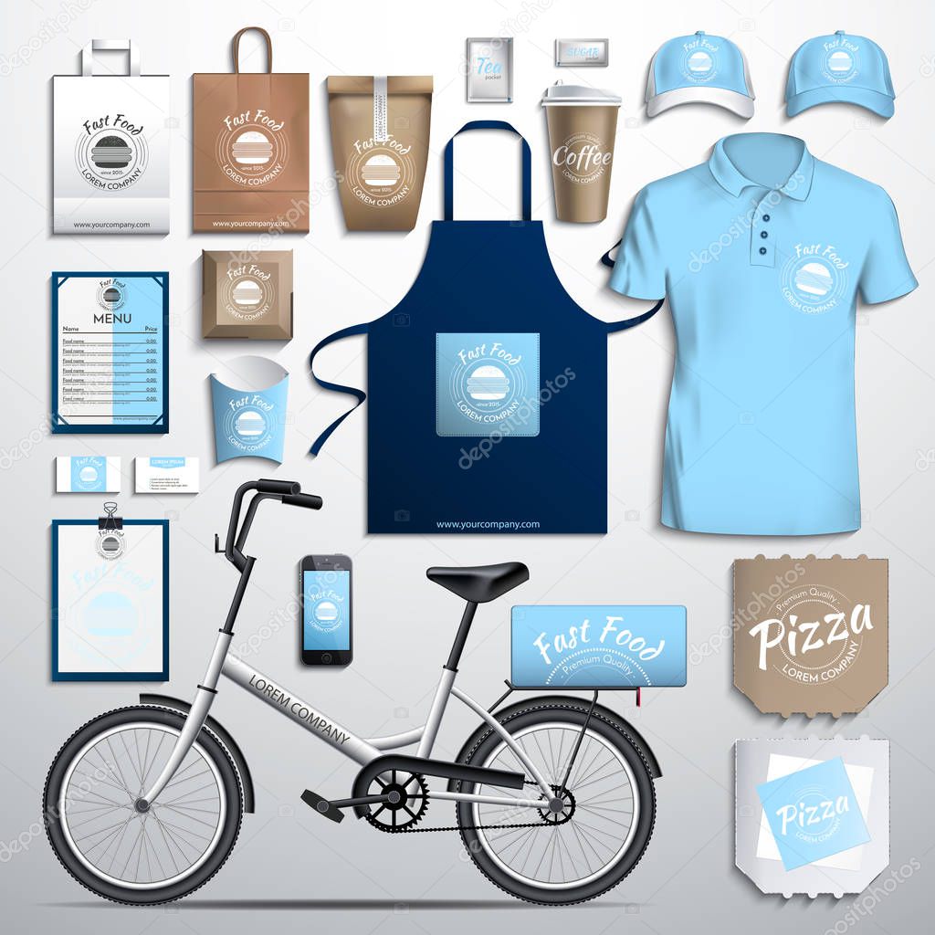 Vector illustration corporate identity, fast food, delivery bike. Corporate identity design template