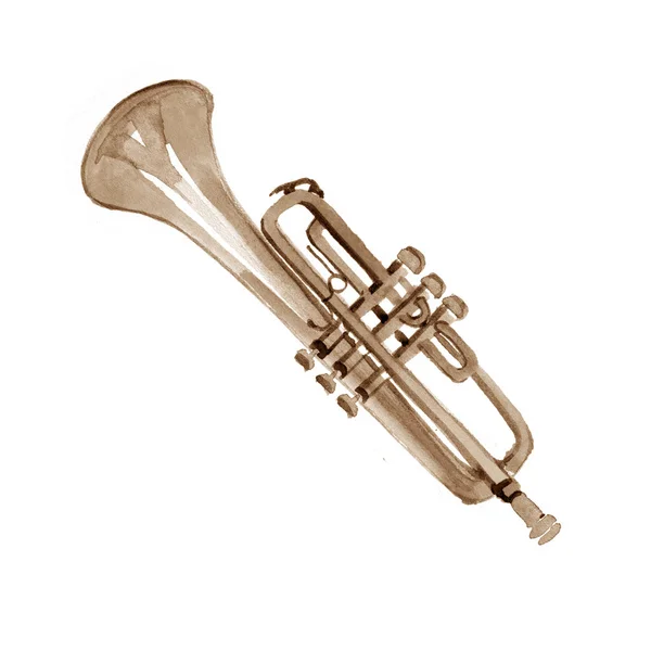 Akvarell koppar blåsorkester trumpet — Stockfoto